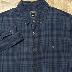 Todd Snyder Shirt Mens Large Blue Plaid 100% Linen Long Sleeve Button Beach
